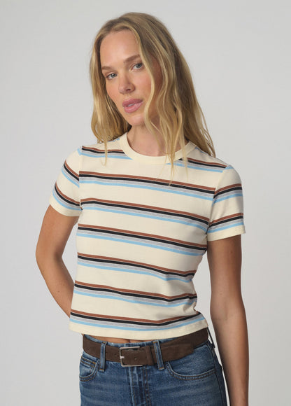 Joe's Jeans Women THE BABY TEE Ecru Multi Stripe