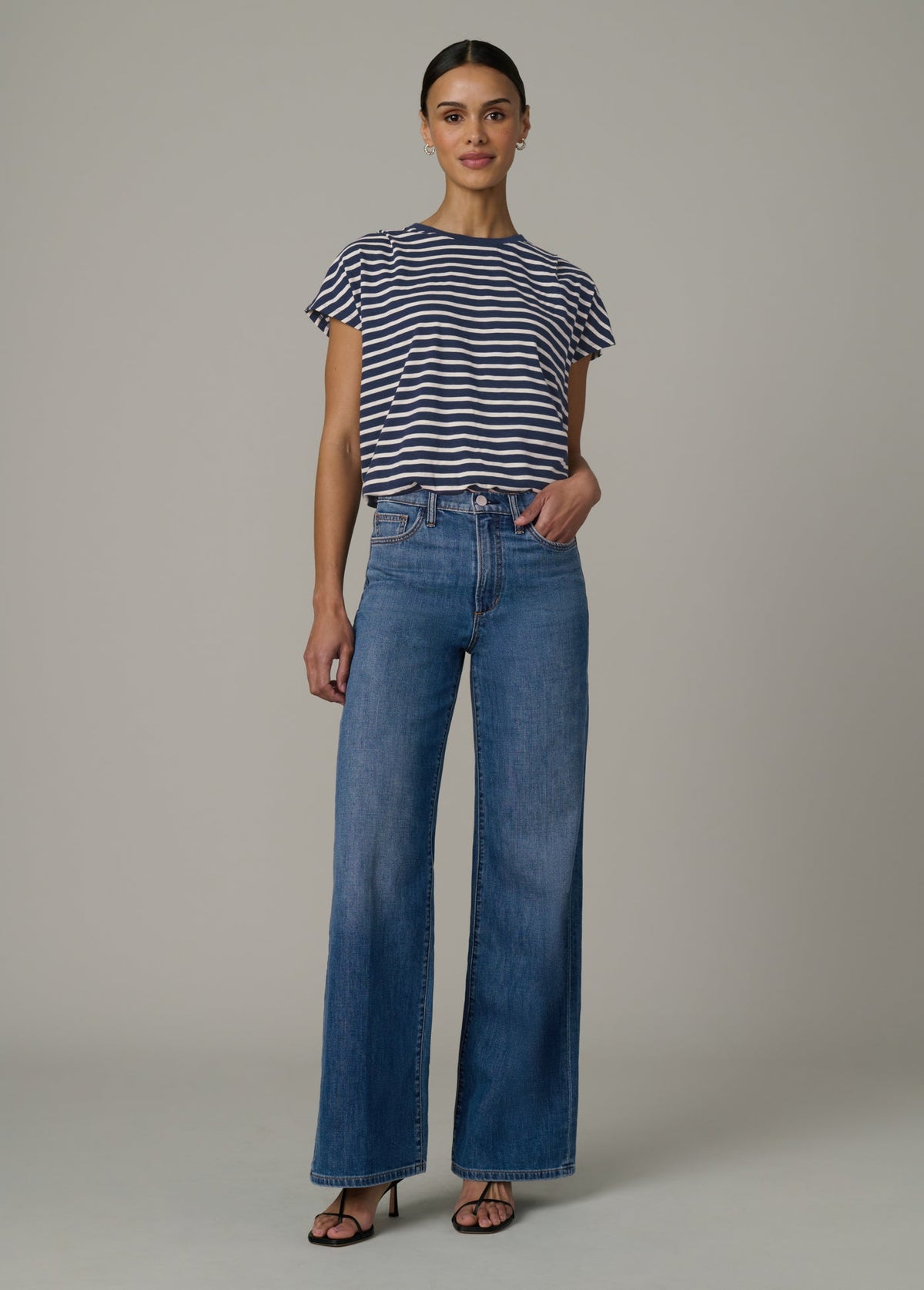 Joe's Jeans Women THE BUBBLE TEE Navy/Ecru Stripe