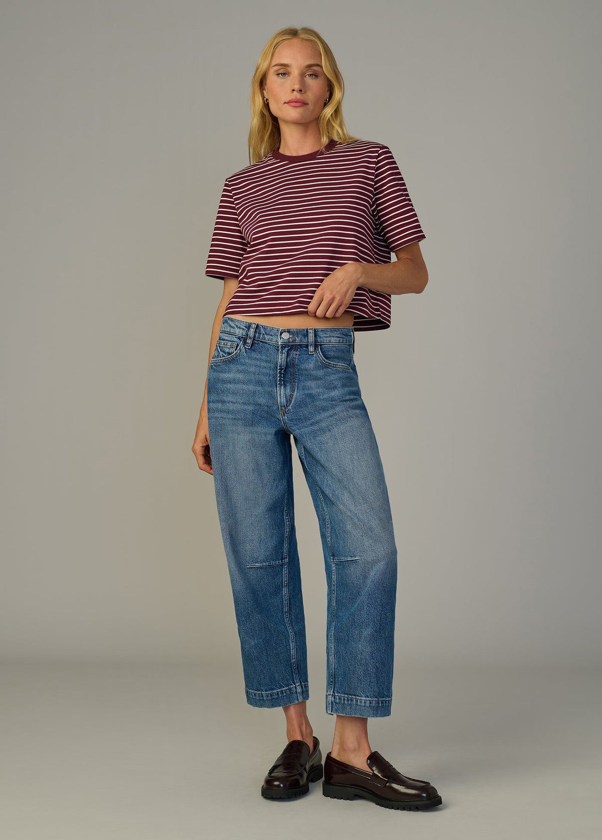 Joe's Jeans Women THE BOXY TEE Bordeaux Breton Stripe