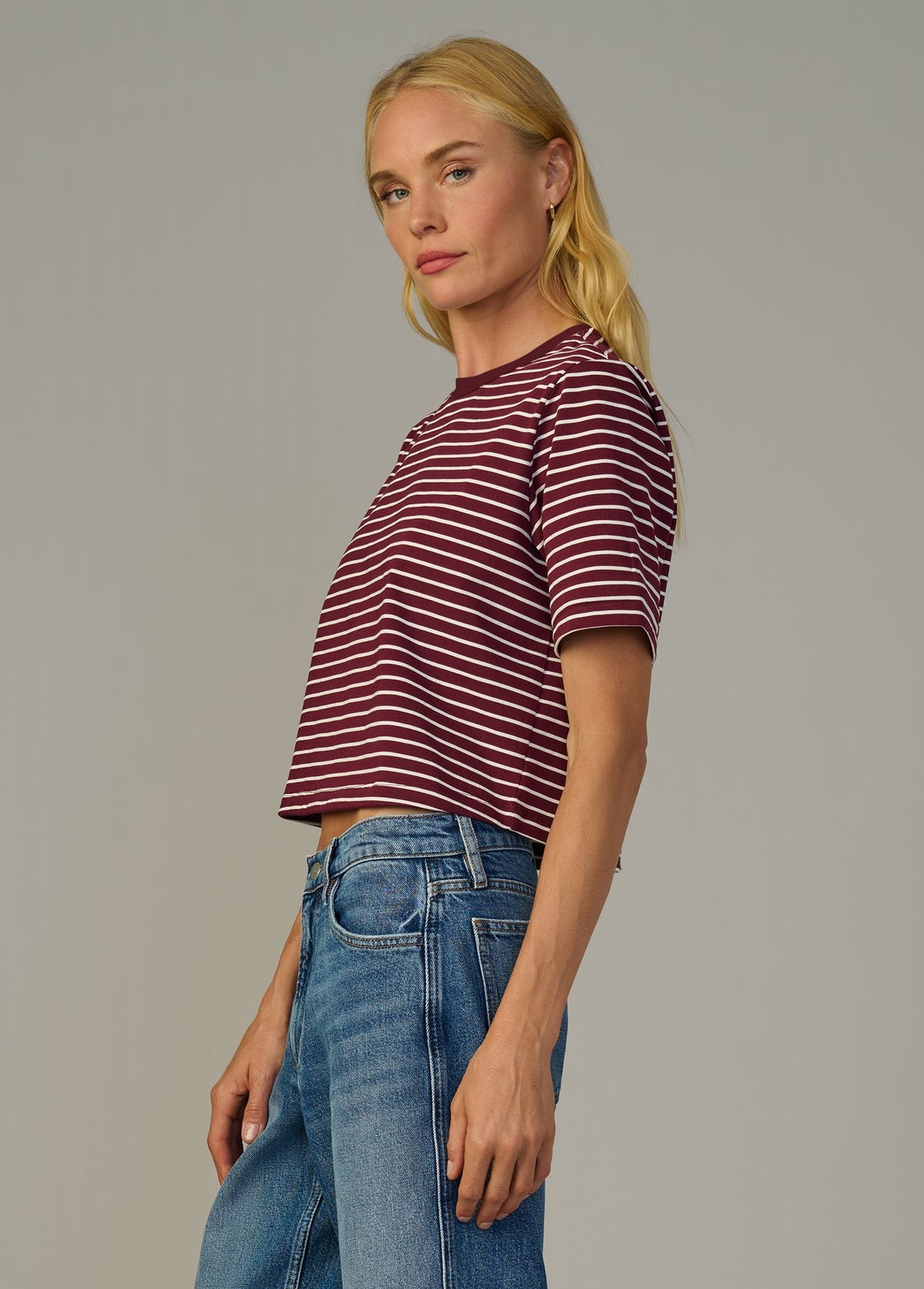 Joe's Jeans Women THE BOXY TEE Bordeaux Breton Stripe