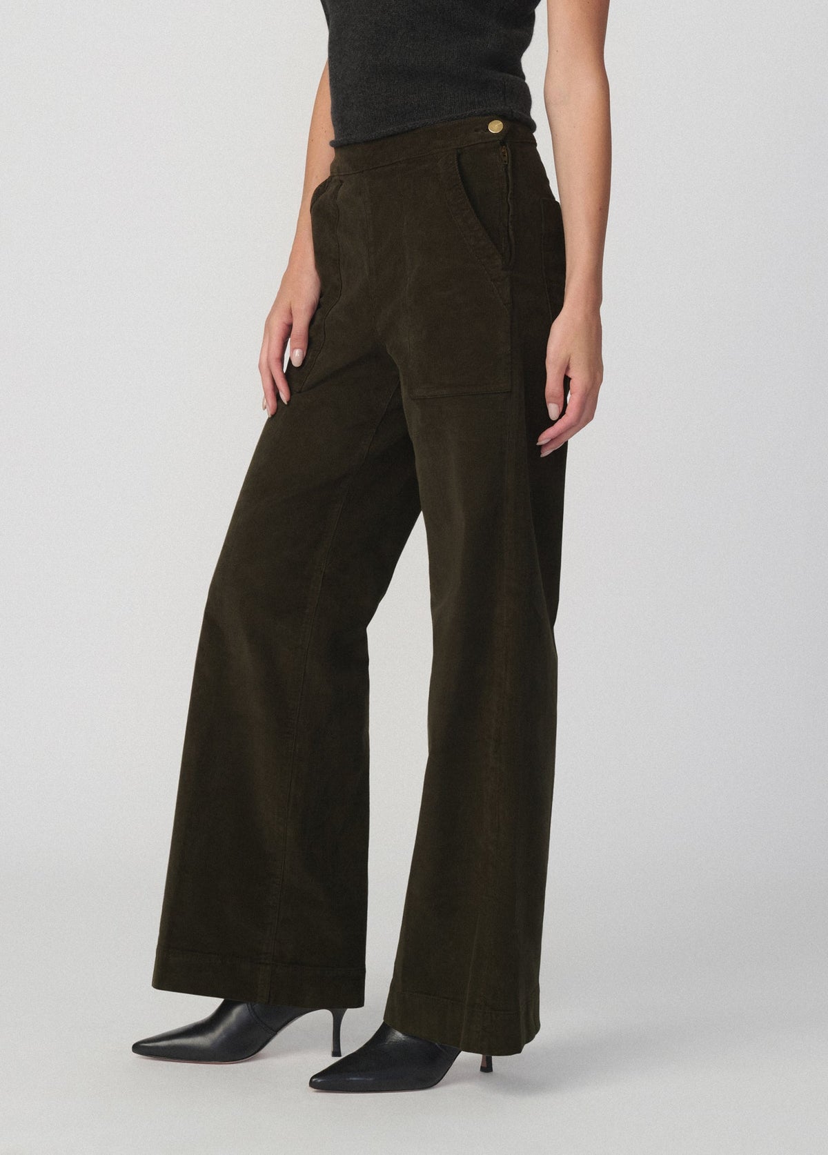 Joe's Jeans Women THE CORDUROY SIDE ZIP WIDE LEG Olive