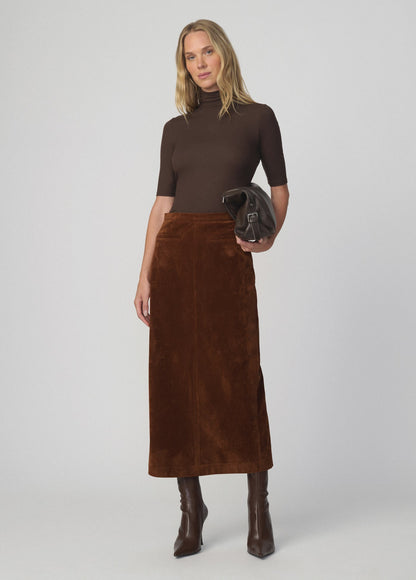 Joe's Jeans Women THE VEGAN SUEDE WELT POCKET MIDI SKIRT Chestnut