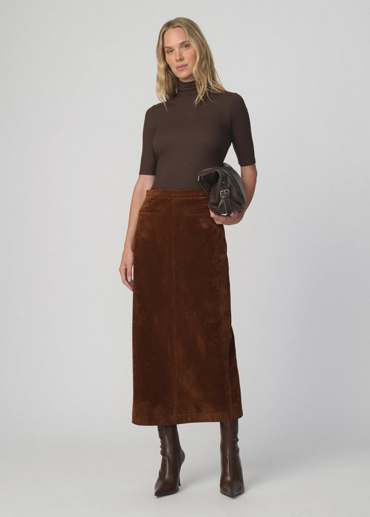 Joe's Jeans Women THE VEGAN SUEDE WELT POCKET MIDI SKIRT Chestnut