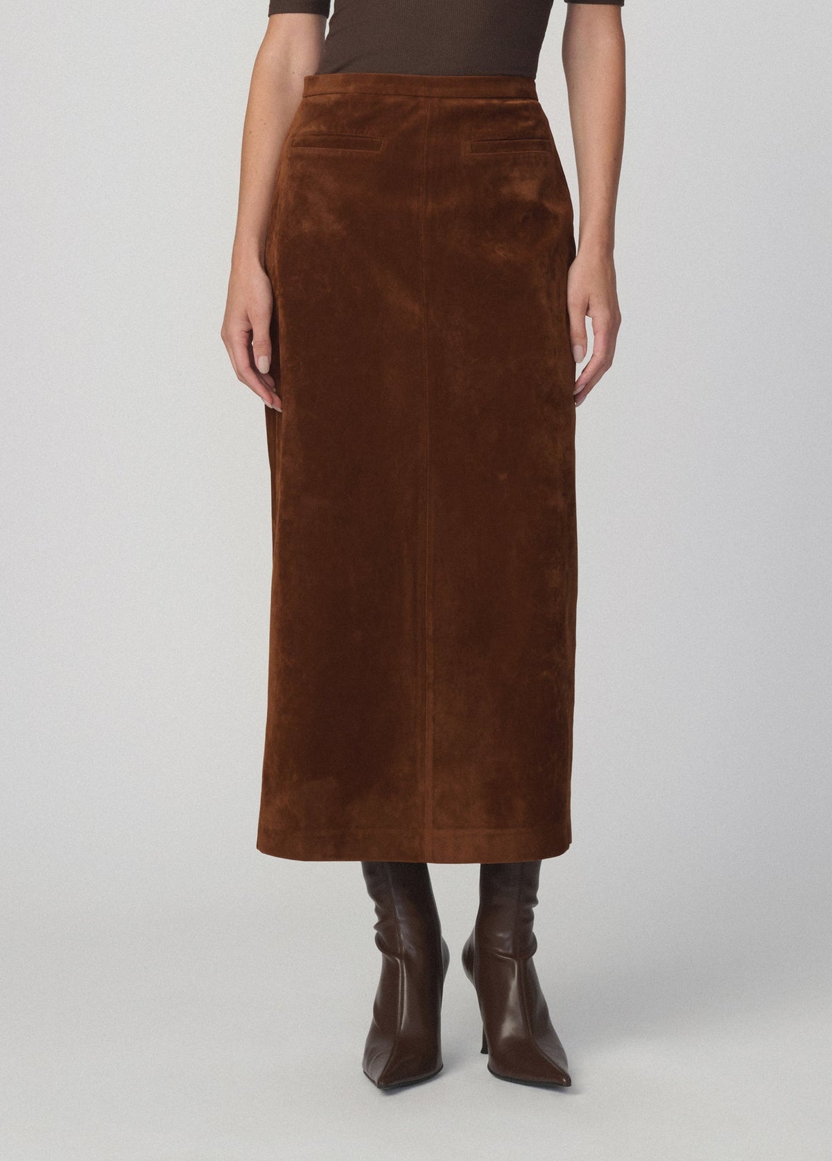 Joe's Jeans Women THE VEGAN SUEDE WELT POCKET MIDI SKIRT Chestnut