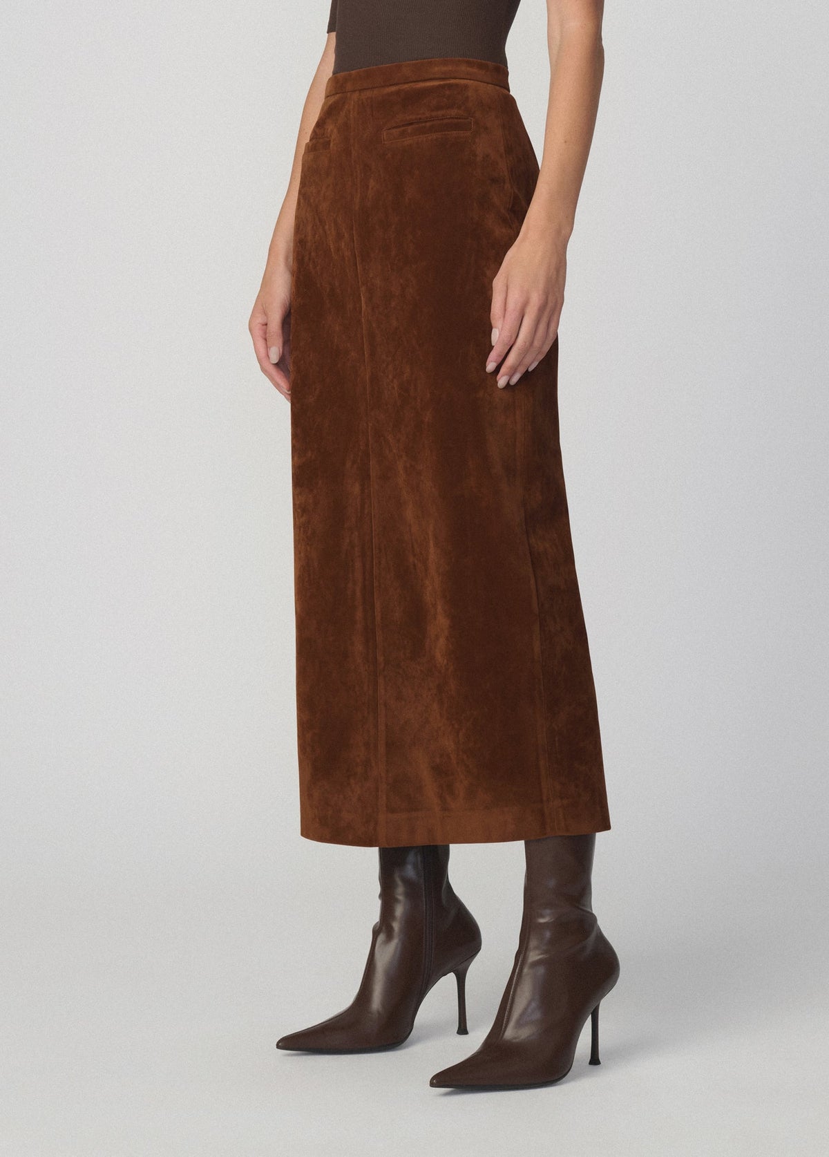 Joe's Jeans Women THE VEGAN SUEDE WELT POCKET MIDI SKIRT Chestnut