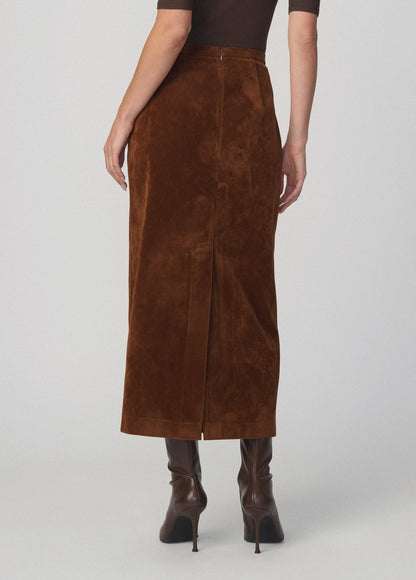 Joe's Jeans Women THE VEGAN SUEDE WELT POCKET MIDI SKIRT Chestnut