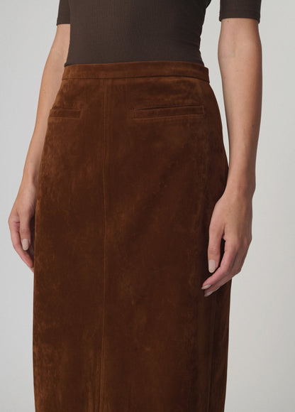 Joe's Jeans Women THE VEGAN SUEDE WELT POCKET MIDI SKIRT Chestnut