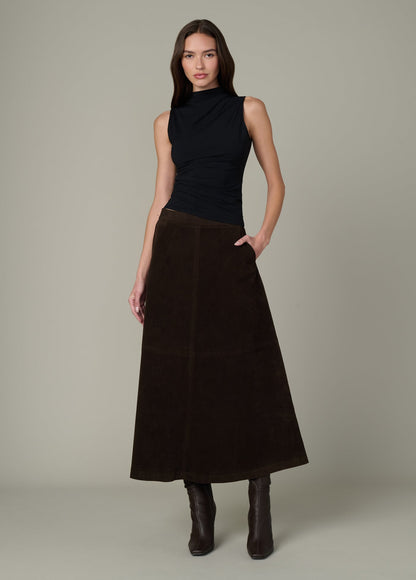 Joe's Jeans Women THE TAVI VEGAN SUEDE SKIRT Dark Chocolate