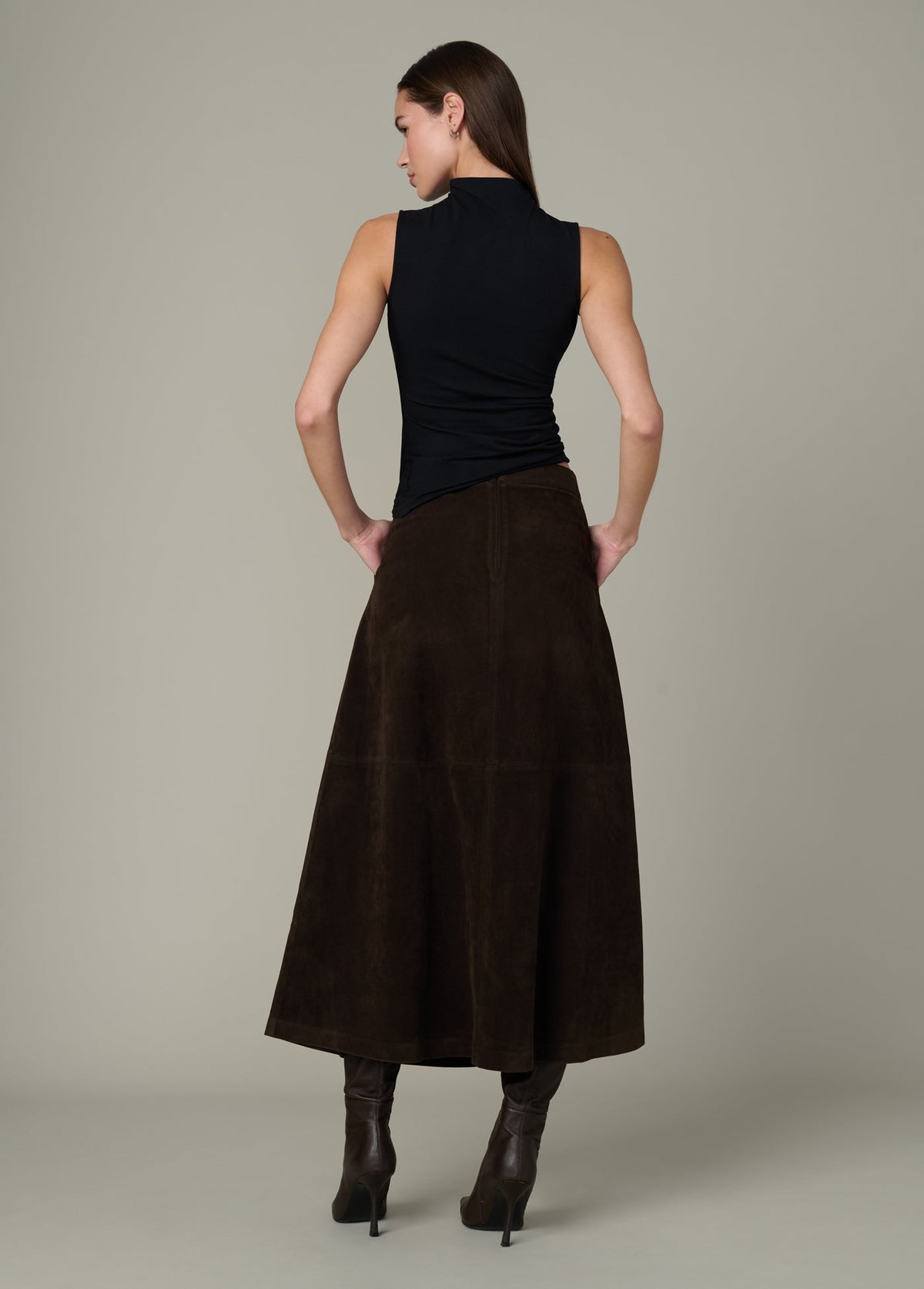 Joe's Jeans Women THE TAVI VEGAN SUEDE SKIRT Dark Chocolate
