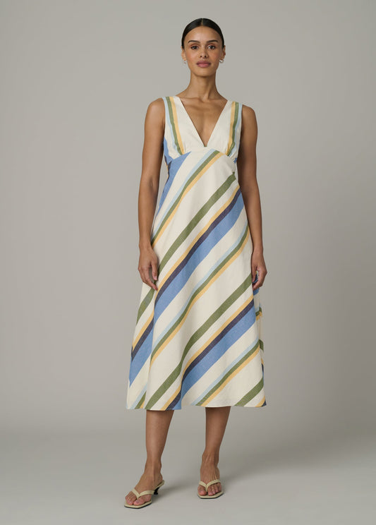 Joe's Jeans Women THE JONI MIDI DRESS Azure Variegated Stripe