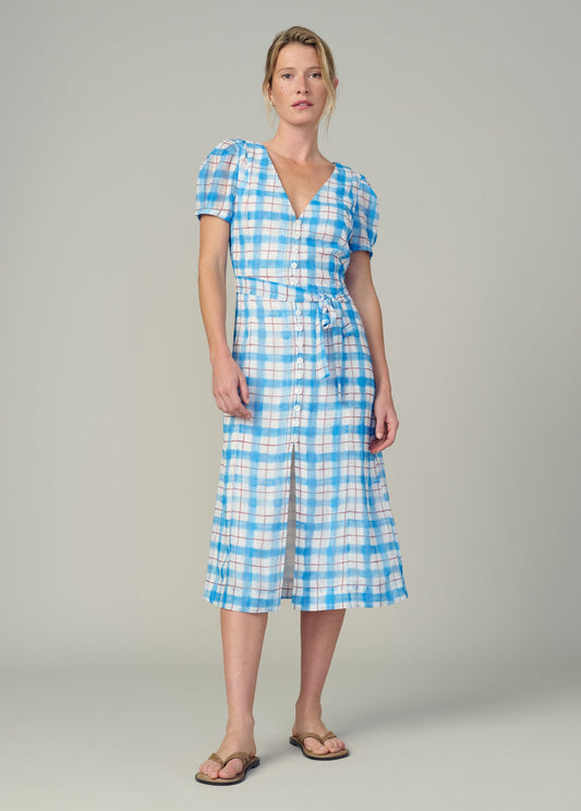 Joe's Jeans Women THE HALLE MIDI DRESS Blue Rust Checkered