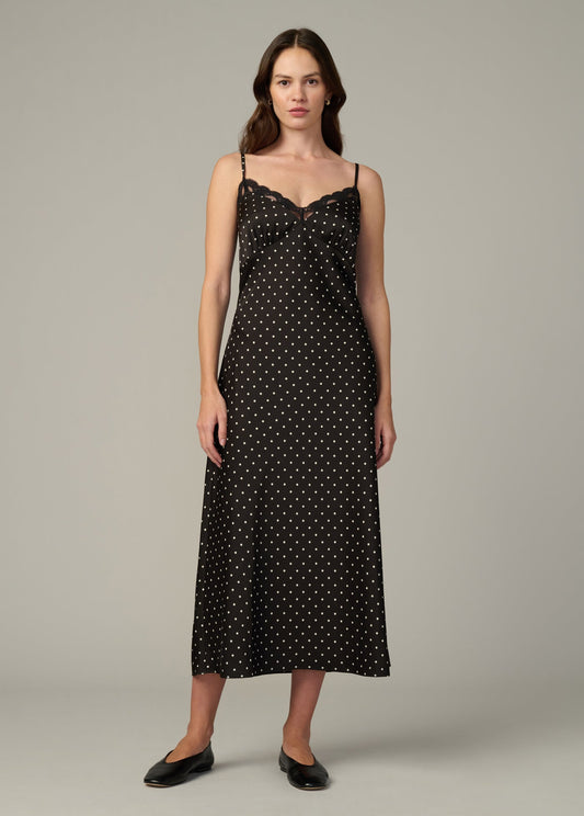Joe's Jeans Women THE INES SLIP DRESS Black Polka Dot