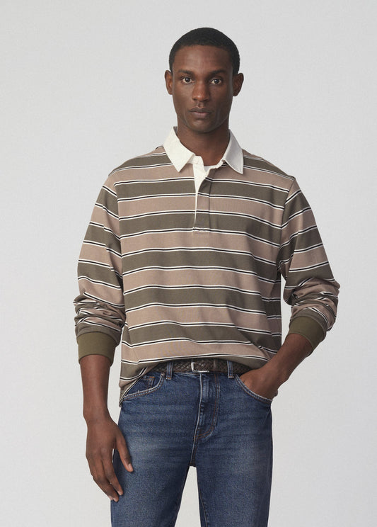 Joe's Jeans Men LONG SLEEVE RUGBY SHIRT Tea Leaf Multi