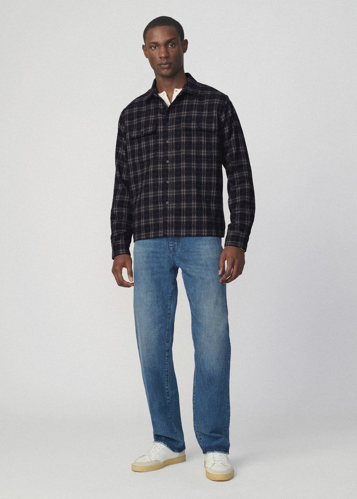 Joe's Jeans Men PLAID DOUBLE FLAP POCKET SHIRT Navy Multi