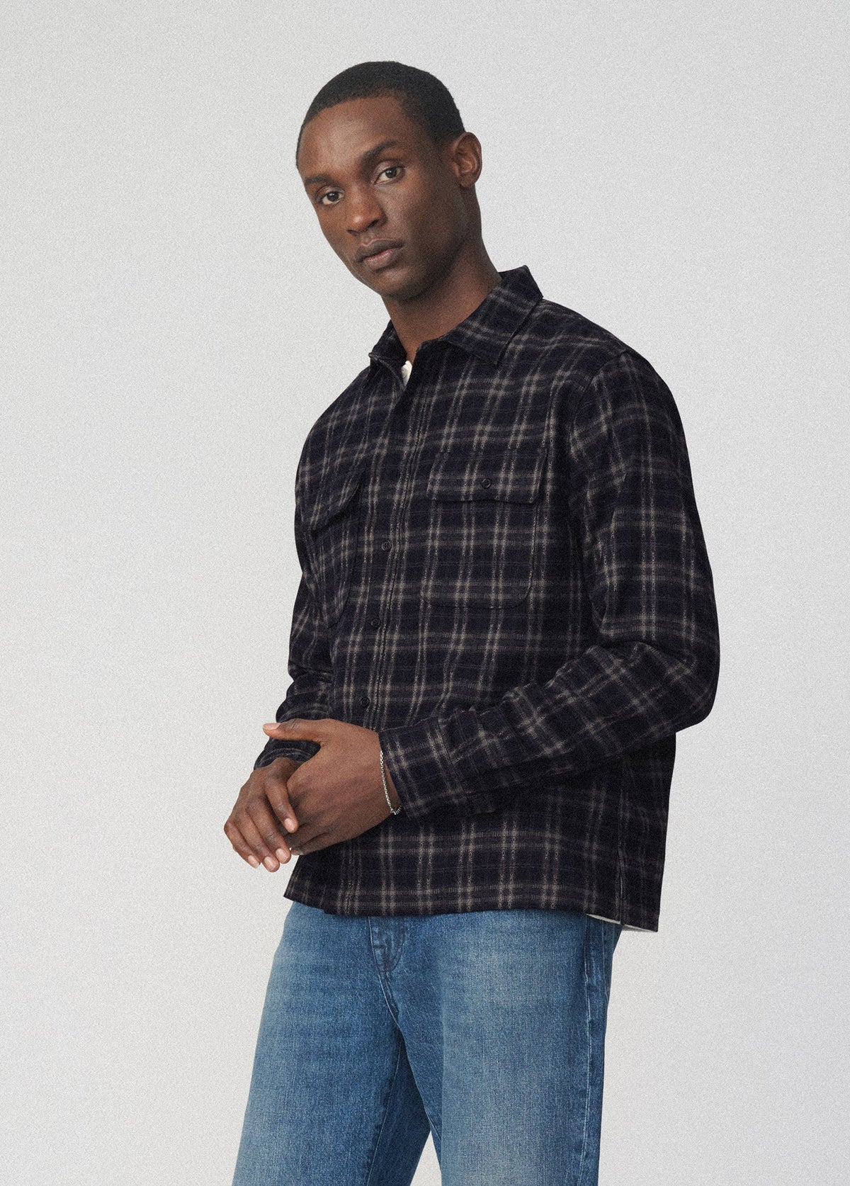 Joe's Jeans Men PLAID DOUBLE FLAP POCKET SHIRT Navy Multi