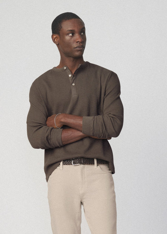 Joe's Jeans Men LONG SLEEVE HENLEY WAFFLE TEE Tea Leaf