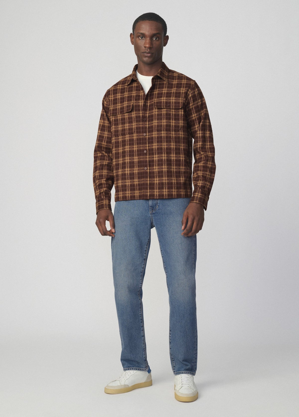 Joe's Jeans Men PLAID DOUBLE FLAP POCKET SHIRT Brown Multi