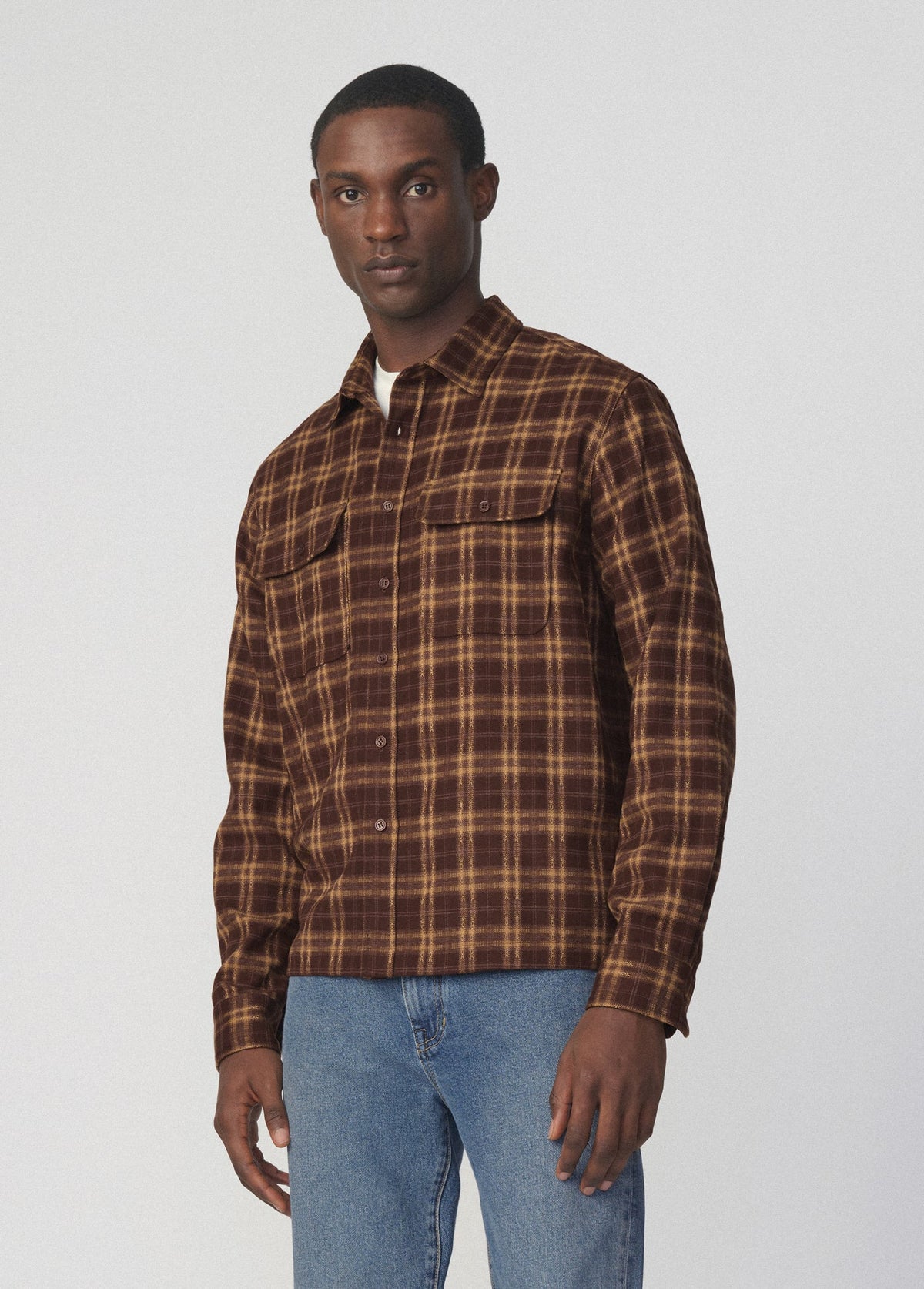Joe's Jeans Men PLAID DOUBLE FLAP POCKET SHIRT Brown Multi
