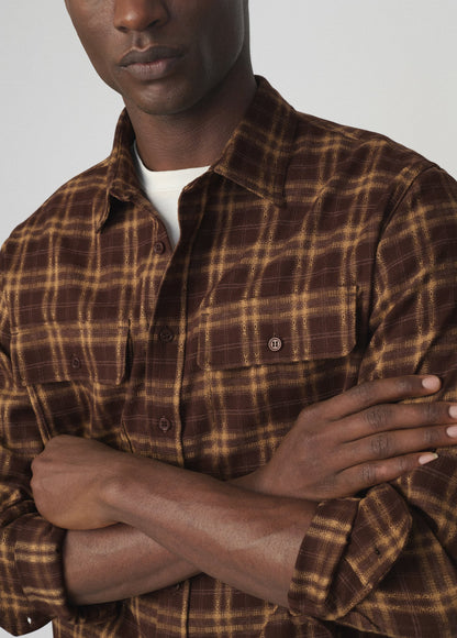 Joe's Jeans Men PLAID DOUBLE FLAP POCKET SHIRT Brown Multi