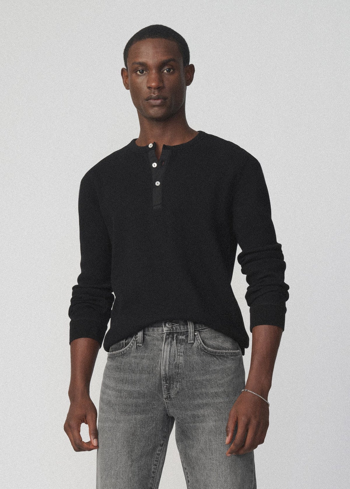 Joe's Jeans Men LONG SLEEVE HENLEY WAFFLE TEE Black