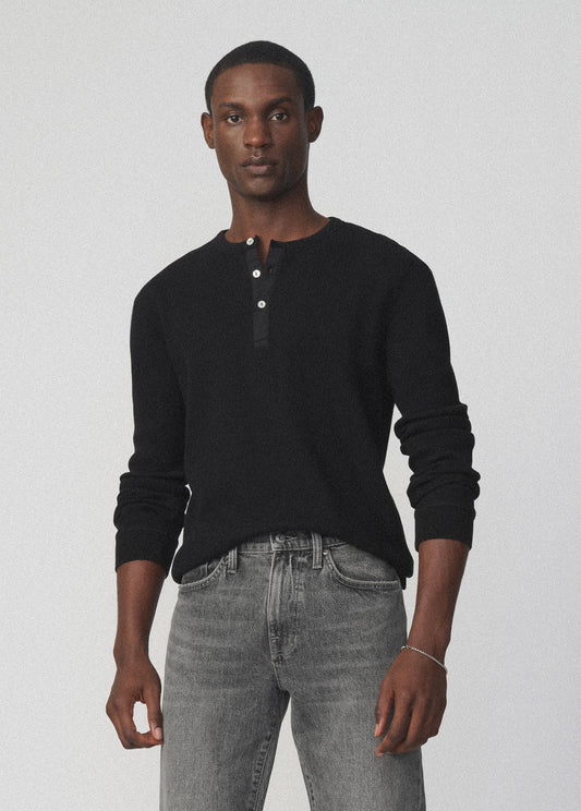 Joe's Jeans Men LONG SLEEVE HENLEY WAFFLE TEE Black