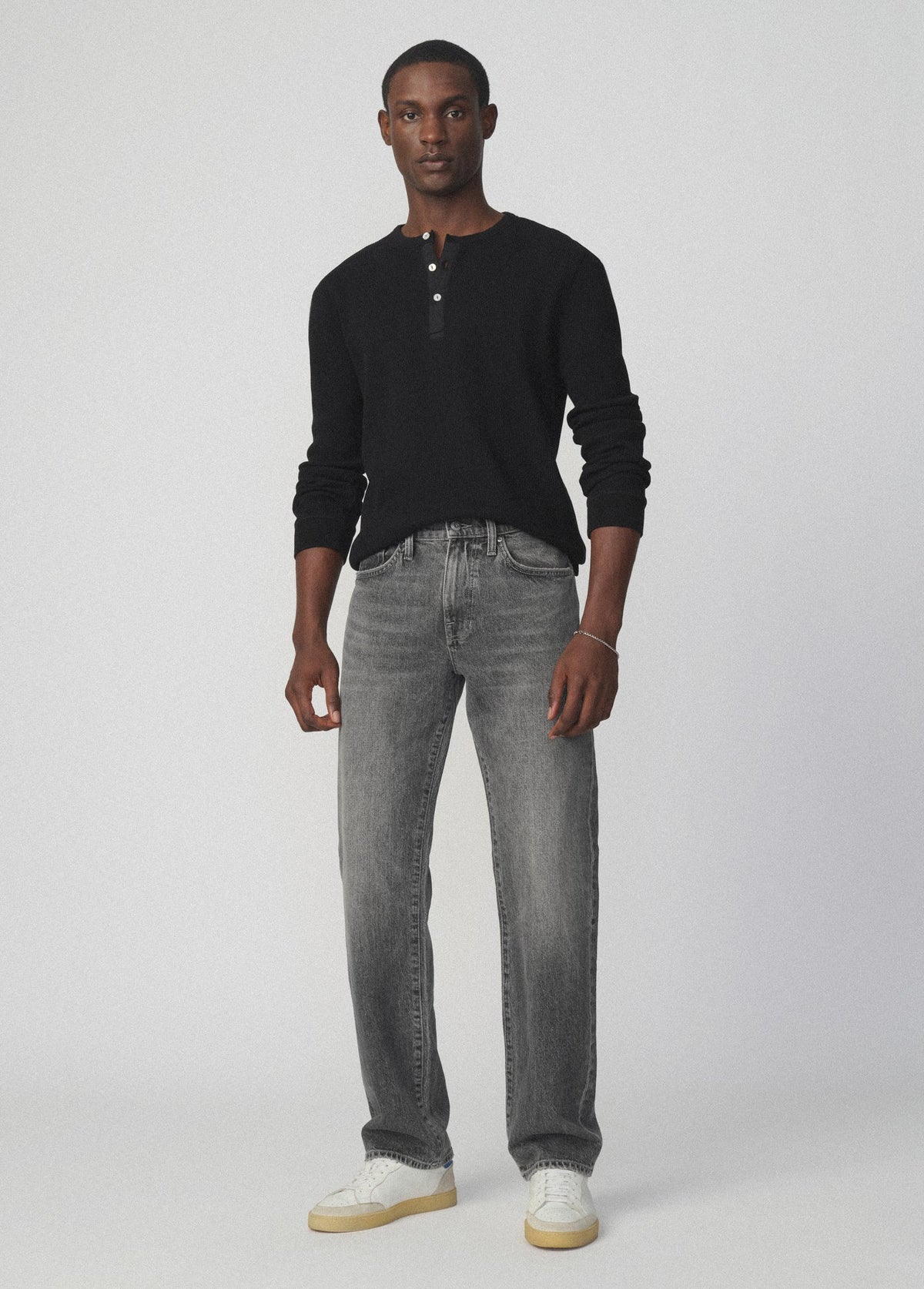 Joe's Jeans Men LONG SLEEVE HENLEY WAFFLE TEE Black