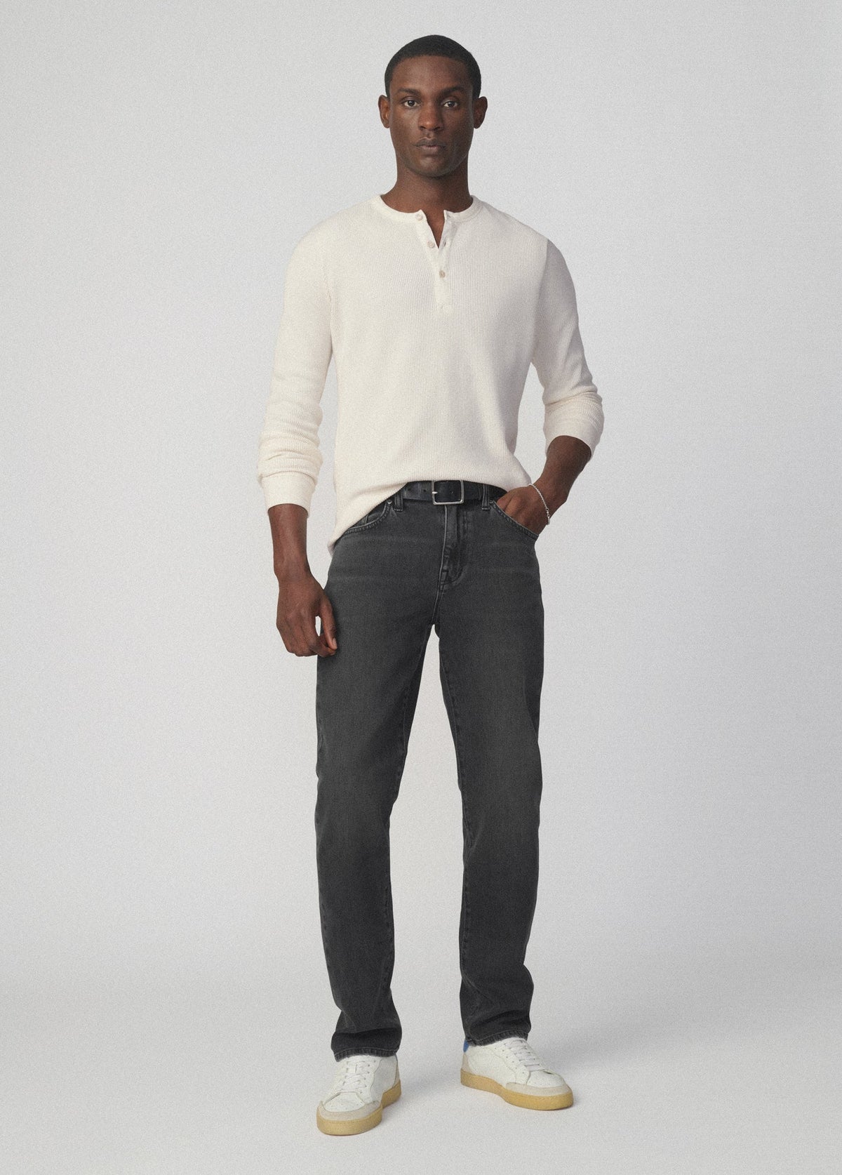 Joe's Jeans Men LONG SLEEVE HENLEY WAFFLE TEE Ecru