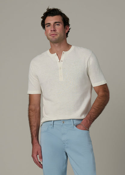 Joe's Jeans Men SHORT SLEEVE LINEN COTTON HENLEY Egret
