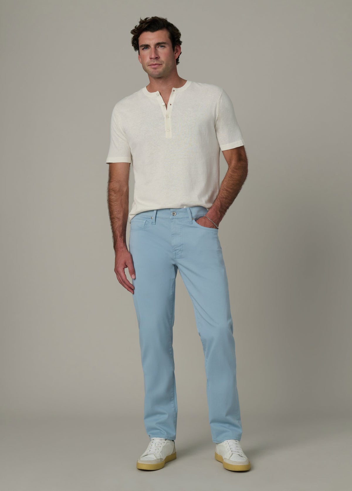 Joe's Jeans Men SHORT SLEEVE LINEN COTTON HENLEY Egret