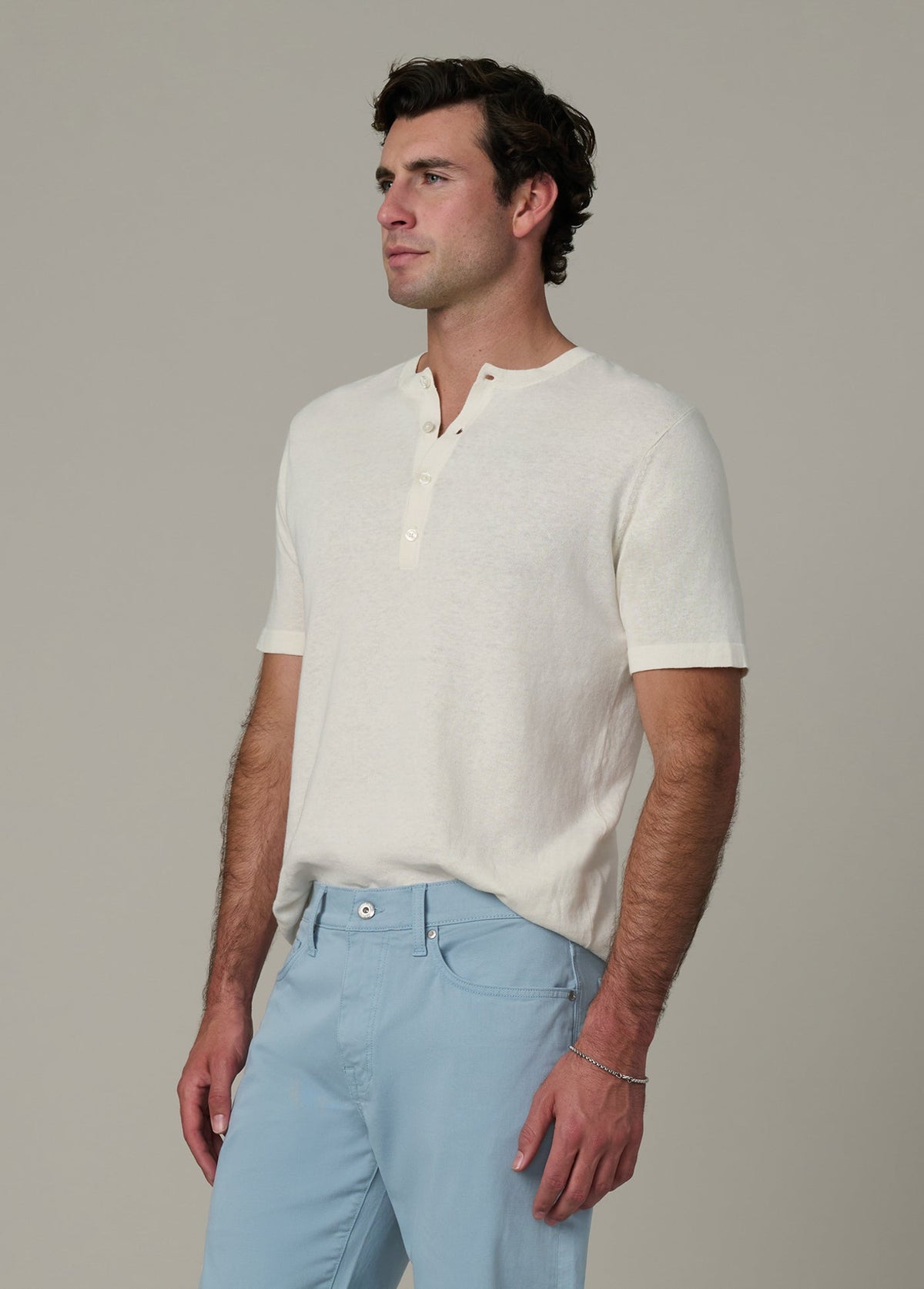 Joe's Jeans Men SHORT SLEEVE LINEN COTTON HENLEY Egret