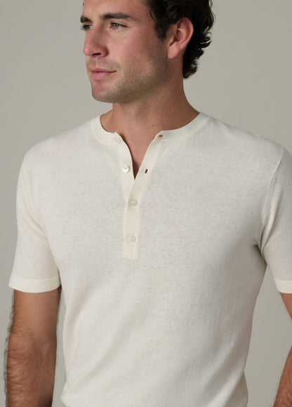 Joe's Jeans Men SHORT SLEEVE LINEN COTTON HENLEY Egret