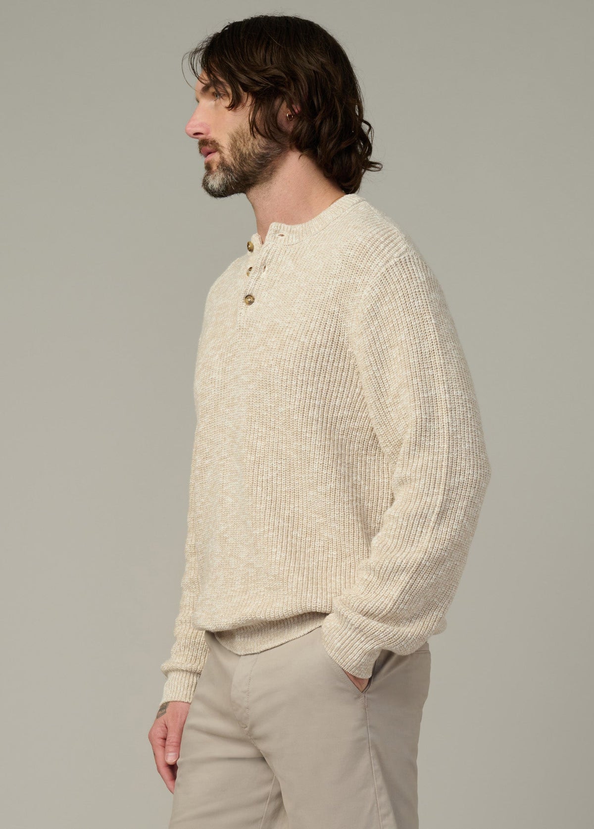 Joe's Jeans Men TEXTURED HENLEY SWEATER Flax
