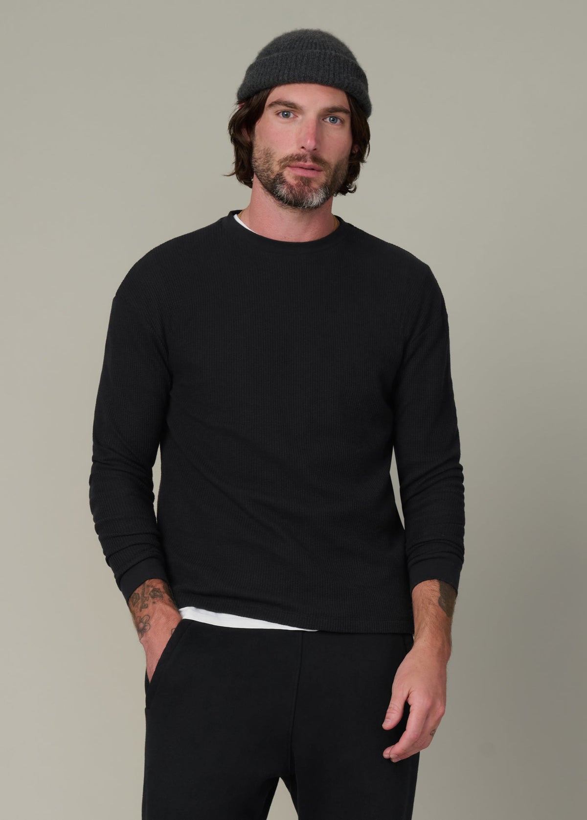 Joe's Jeans Men|Sale LONG SLEEVE WAFFLE TEE Black