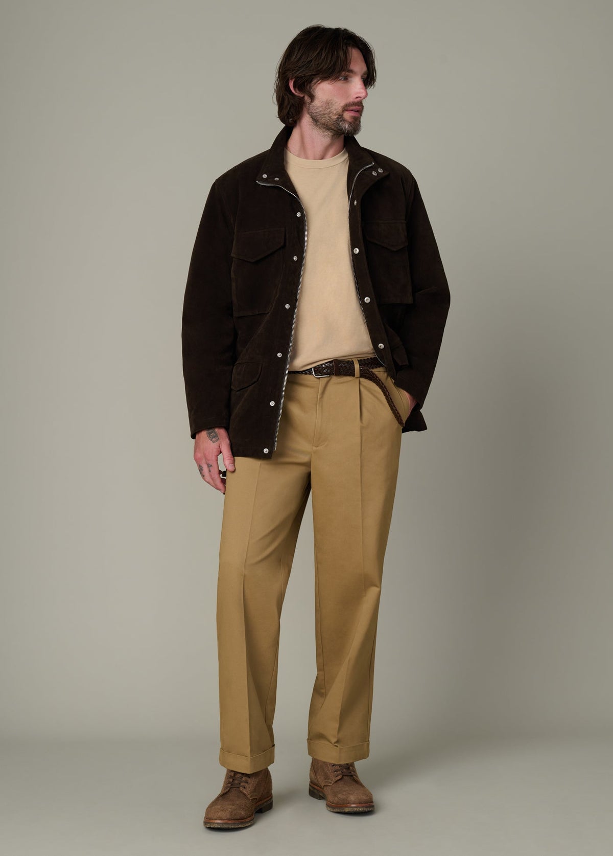 Joe's Jeans Men WIDE LEG PLEATED CHINO British Khaki