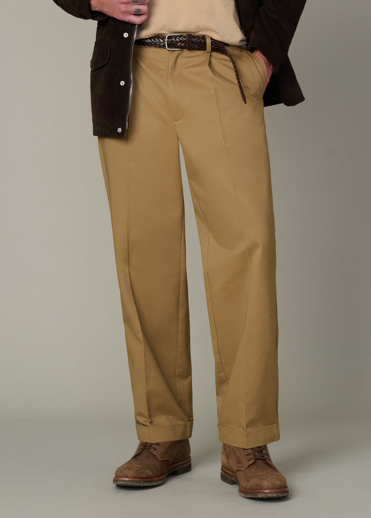 Joe's Jeans Men WIDE LEG PLEATED CHINO British Khaki