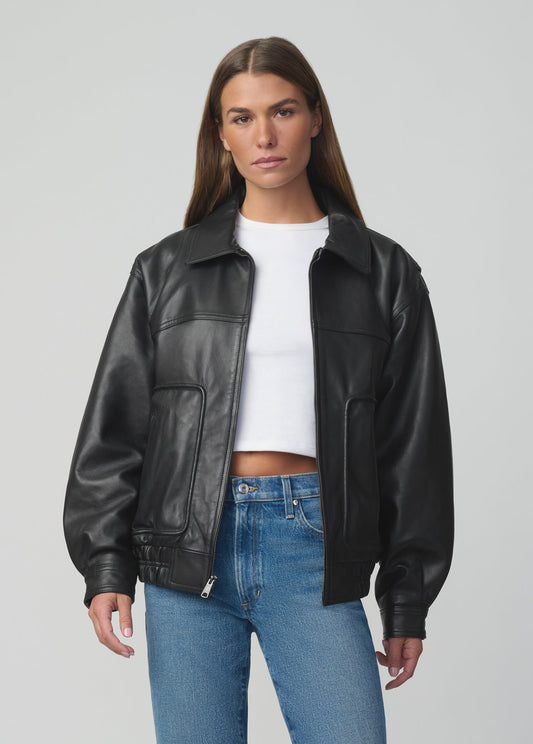 Joe's Jeans Women THE LUCA LEATHER BOMBER JACKET Black
