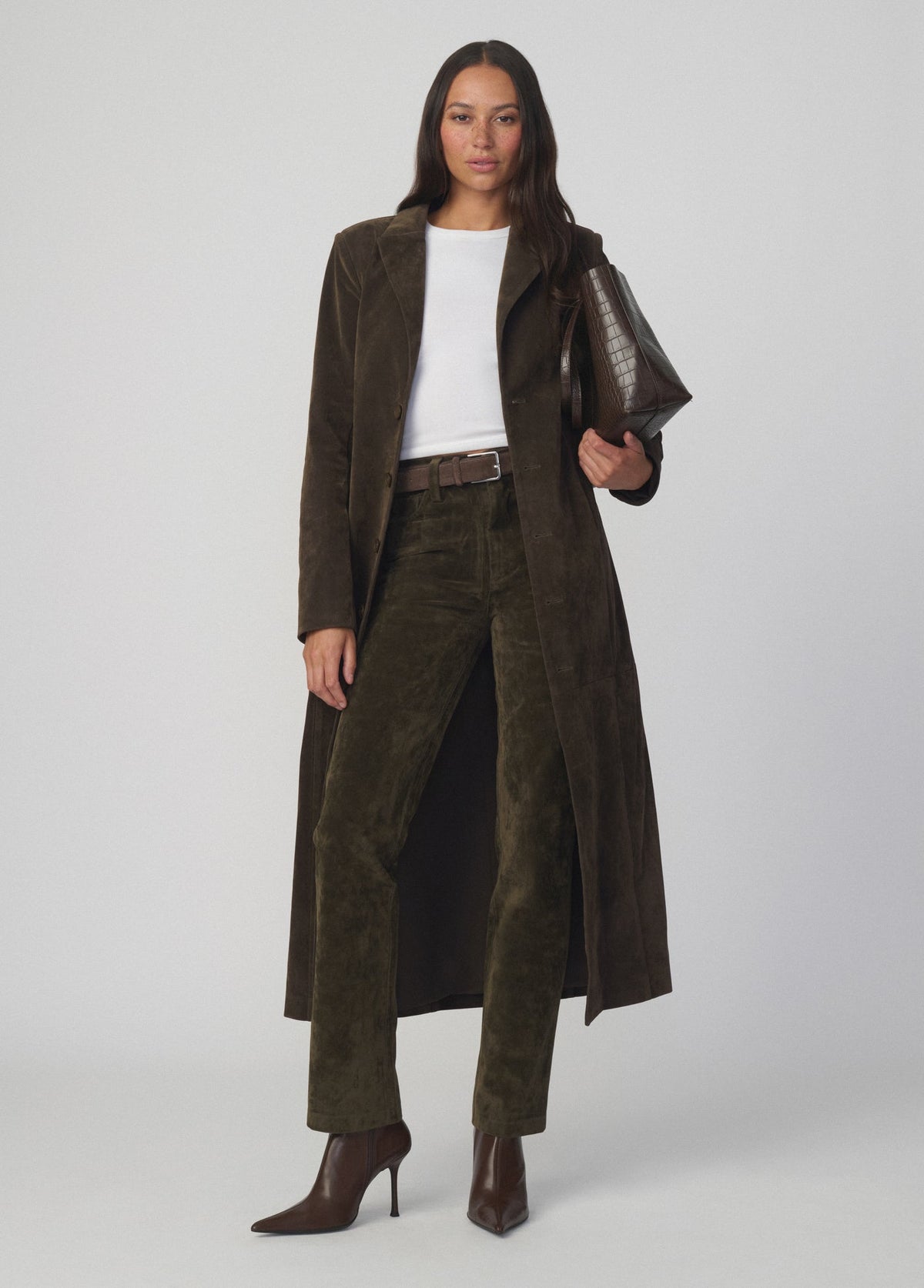 Joe's Jeans Women THE VEGAN SUEDE LONG COAT Olive