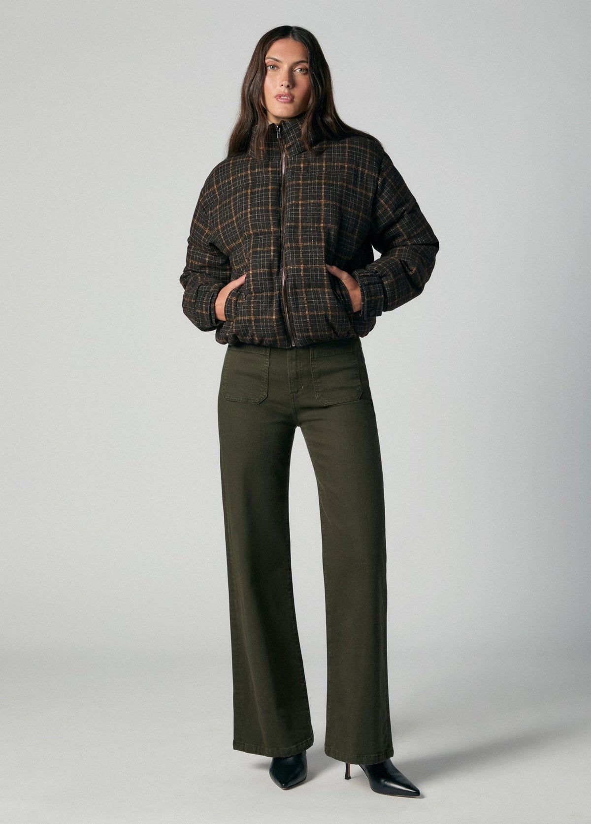 Joe's Jeans Women THE BRUNA BRUSHED WOOL PUFFER Moss Multi Plaid