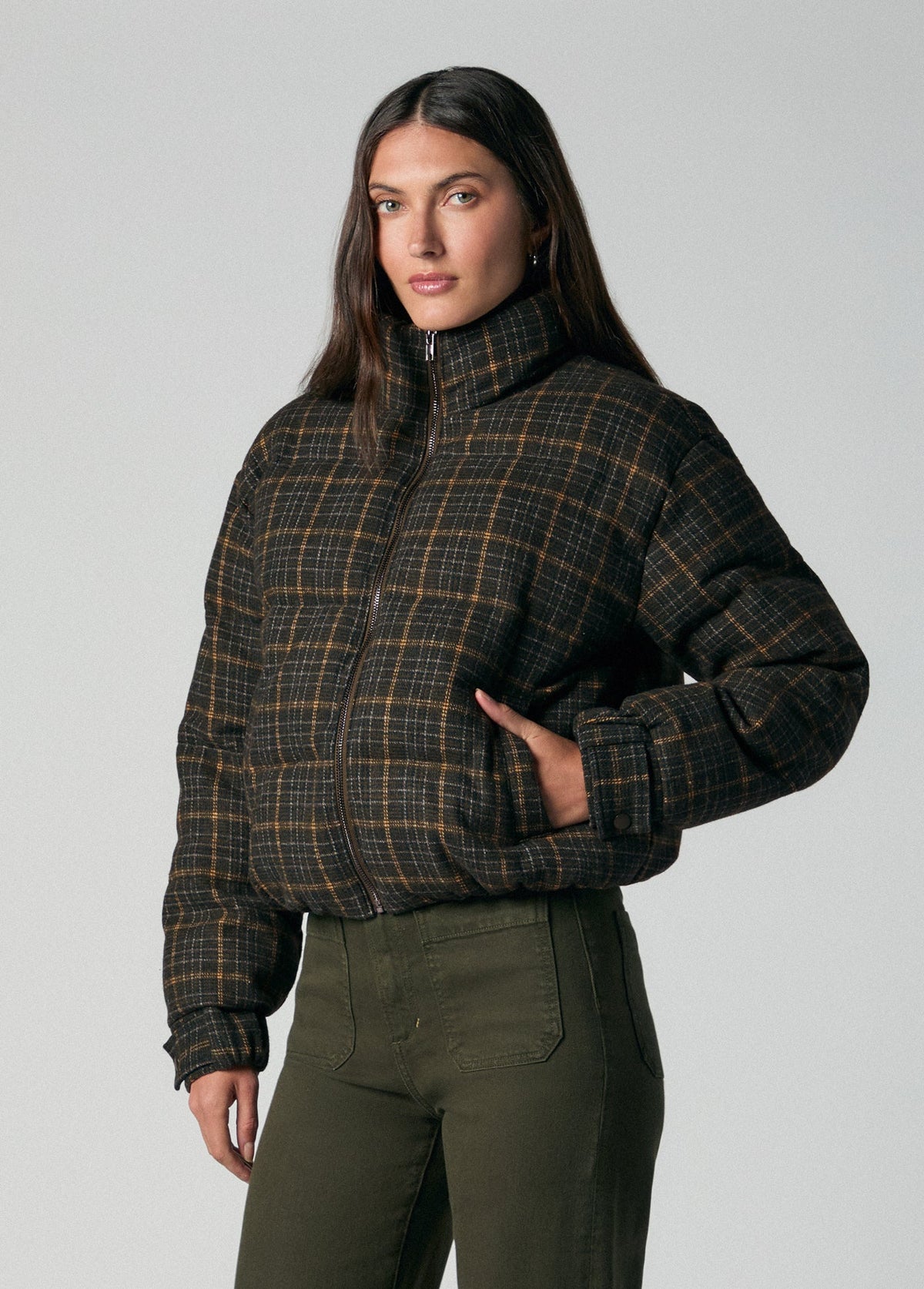 Joe's Jeans Women THE BRUNA BRUSHED WOOL PUFFER Moss Multi Plaid