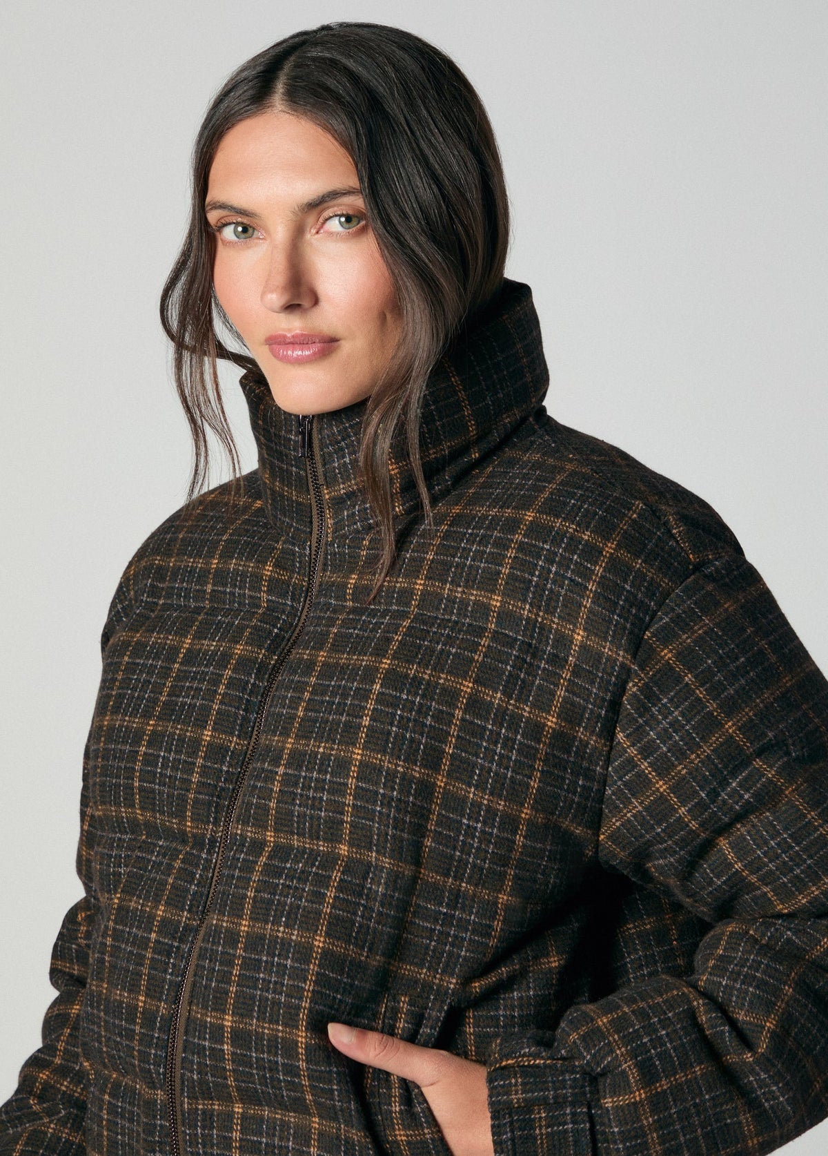 Joe's Jeans Women THE BRUNA BRUSHED WOOL PUFFER Moss Multi Plaid