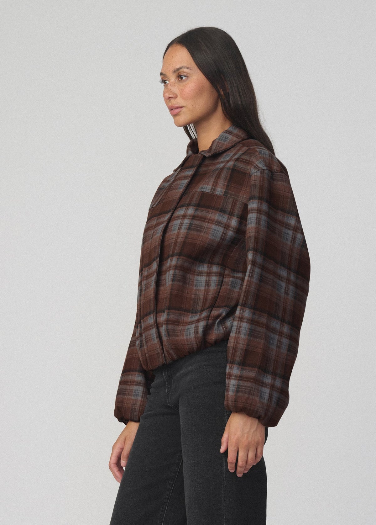 Joe's Jeans Women THE BELLA BOMBER JACKET Brown Blue Plaid