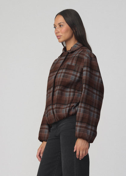 Joe's Jeans Women THE BELLA BOMBER JACKET Brown Blue Plaid