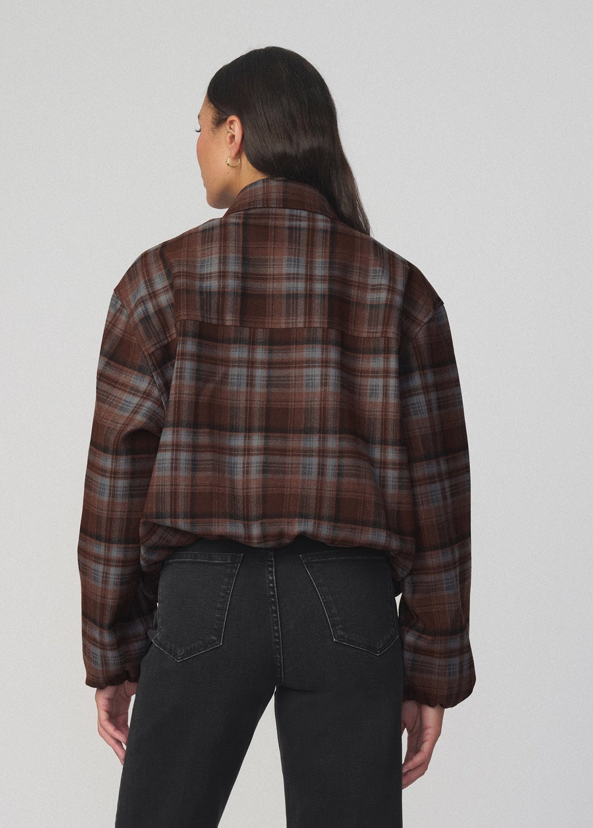 Joe's Jeans Women THE BELLA BOMBER JACKET Brown Blue Plaid