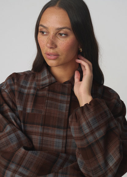 Joe's Jeans Women THE BELLA BOMBER JACKET Brown Blue Plaid