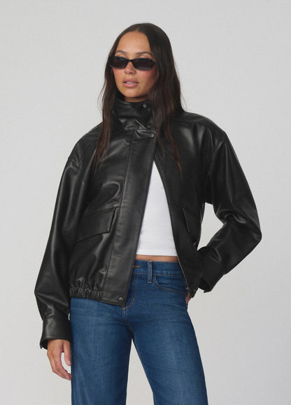 Joe's Jeans Women THE COHEN LEATHER BOMBER JACKET Black