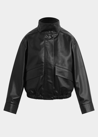 Joe's Jeans Women THE COHEN LEATHER BOMBER JACKET Black