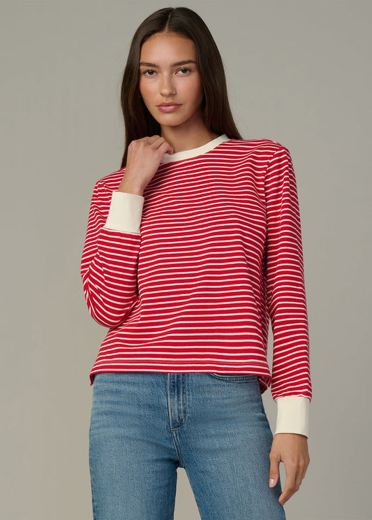 Joe's Jeans Sale THE LONG SLEEVE EASY TEE Cherry Red Ecru Stripe
