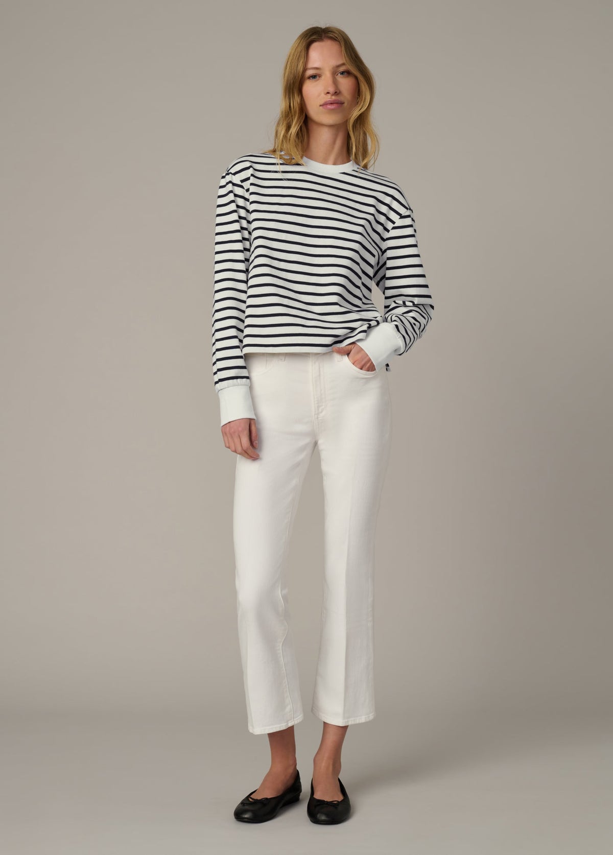 Joe's Jeans Sale THE LONG SLEEVE EASY TEE Milk Navy Stripe