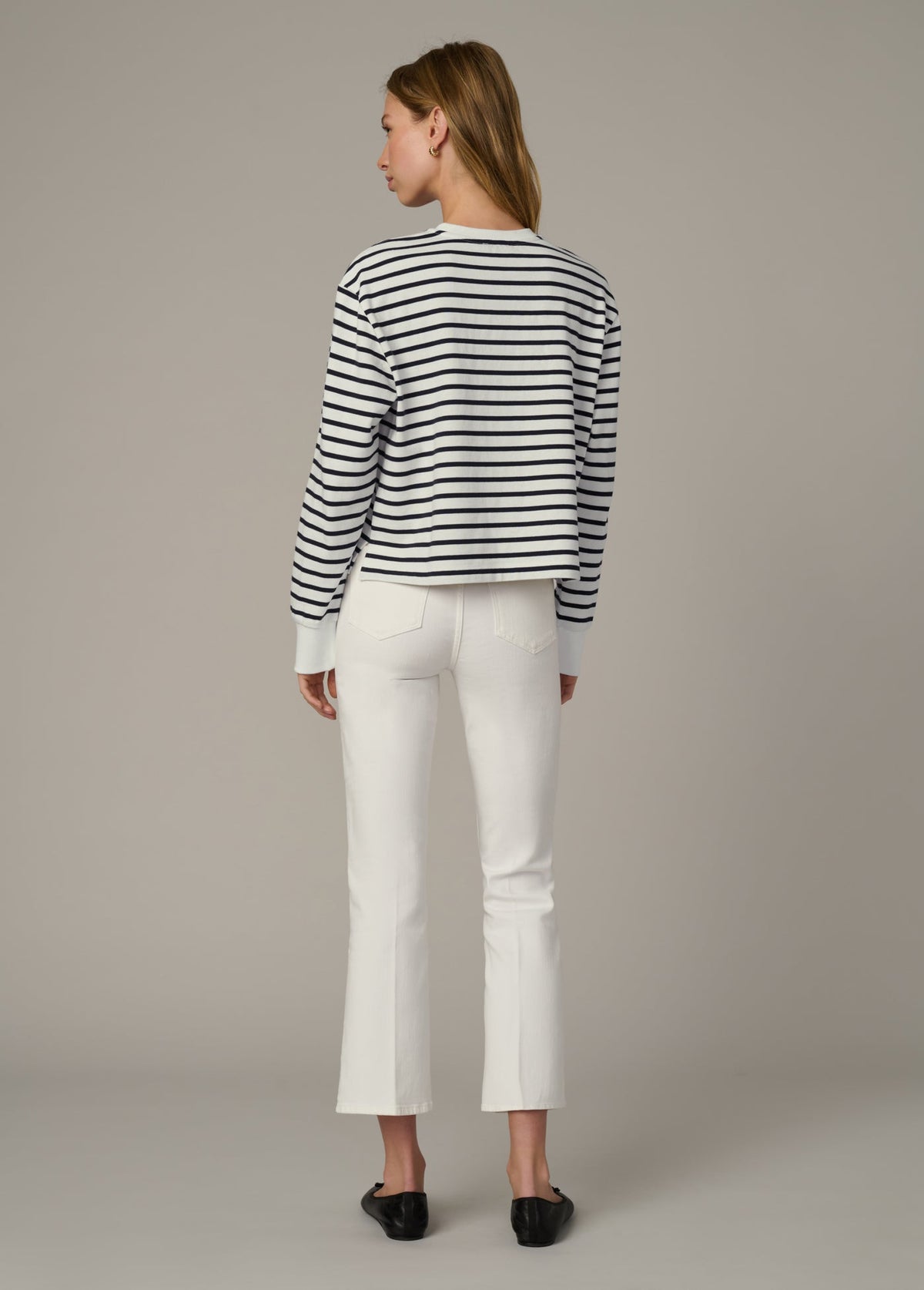 Joe's Jeans Sale THE LONG SLEEVE EASY TEE Milk Navy Stripe