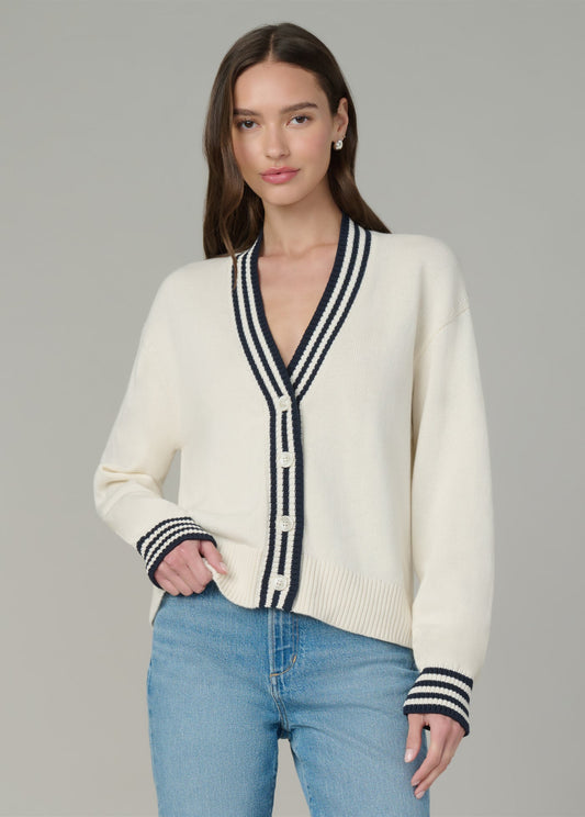 Joe's Jeans Sale THE LEAH CARDIGAN Ecru W/ Navy Tippi